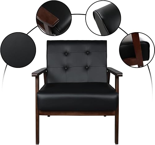 Miniatura 4 de AODAILIHB Juego de 2 sillas decorativas, modernas de mediados de siglo, sillones retro de madera y cuero, cómodos sillones de lectura para sala de