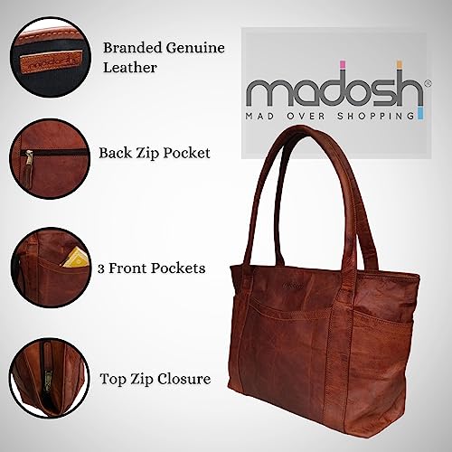 Madosh Vintage Womens Shoulder Handbag Genuine Leather Brown Tote Everyday Purse With Clutch4