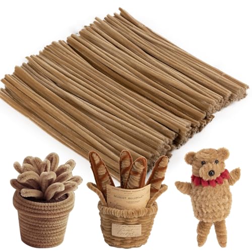 Image of Caydo 200 Pieces Light Brown Pipe Cleaners | Thick Fluffy Chenille Stems for Making Arts & Crafts Projects and Festival Decorations