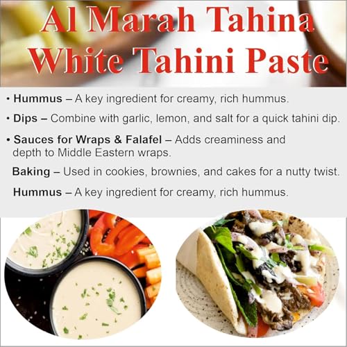 Image of AL MARAH White Tahini /Tahina Paste, 400G (100% Hummus Ground Hulled Sesame Seed Paste Smooth & Creamy, Natural For Hummus, Middle Eastern Condiment For Salad Dressings, Baba Ghanoush & More)