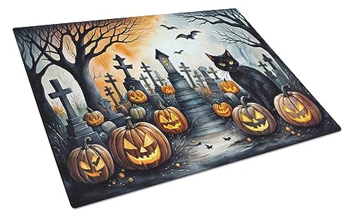 Caroline's Treasures DAC2224LCB Black Cat Spooky Halloween Glass Cutting Board Large Decorative Tempered Glass Kitchen Cutting and Serving Board Large Size Chopping Board