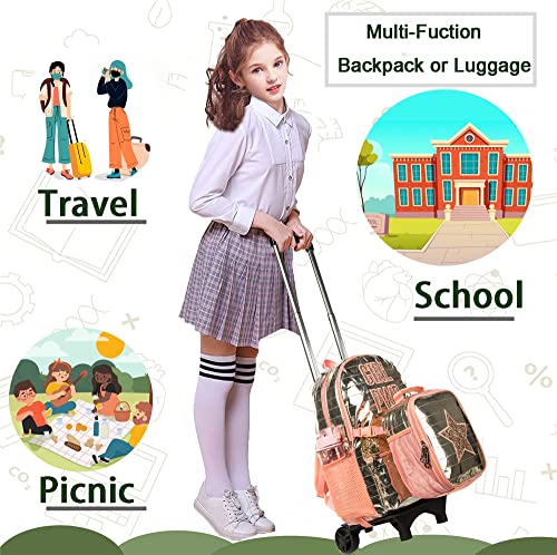 Meetbelify Girls Rolling Backpack Wheels Backpacks Kids Luggage For Elementary Preschool Suitcase Trolley Trip Laptop Backpack With Lunch Box For Girls Students #TOP2