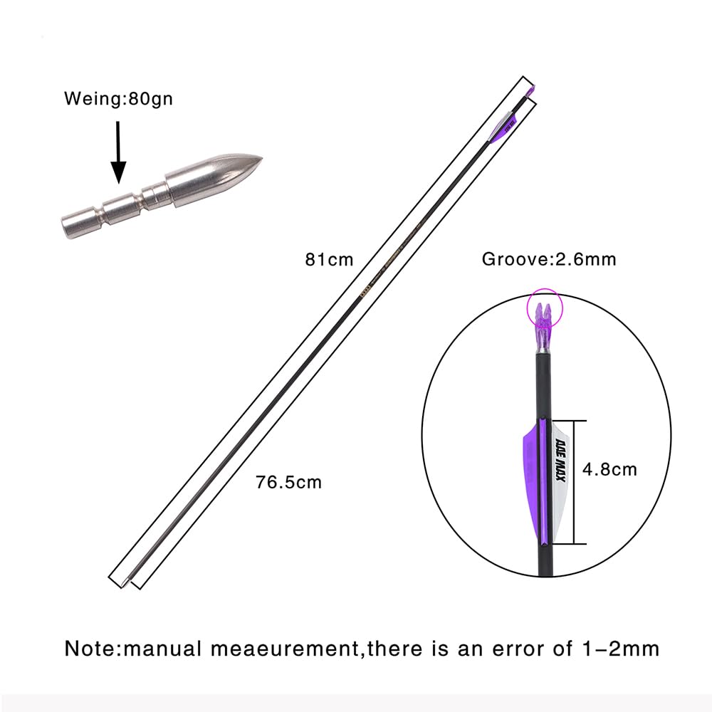 12 Pezzi Frecce da Competizione ID 4,2 mm Viola Bianco Scanalature per l'aria Piuma Freccia da Tiro con L'Arco Spine 300 400 500 600 700 800 900 1000 1100 1200 1300 1400 1500