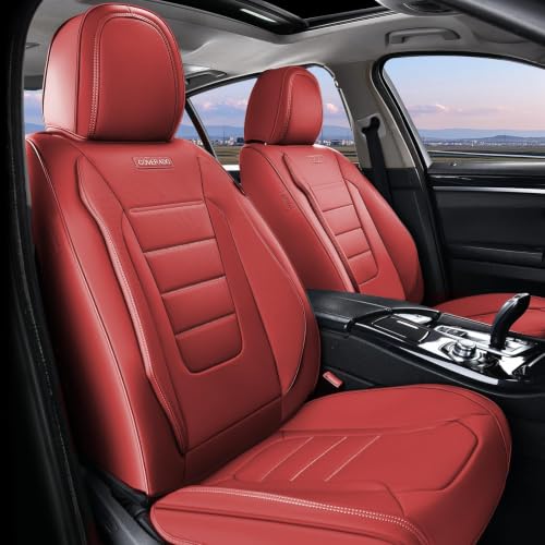 Image of Coverado Car Seat Covers Front, Seat Covers for Cars, Waterproof 2-Pack Car Seat Cushions, Leather Carseat Seat Protectors, Universal Seat Covers Fit for Most Sedans SUV Pick-up Trucks(Red)