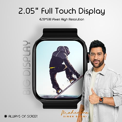 Image of Fire-Boltt Vogue Large 2.05 inch Display Smart Watch, Always On Display, Wireless Charging, App Based GPS with Bluetooth Calling & 500+ Watch Faces (Charcoal Black)