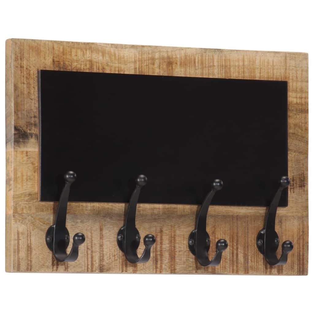 Perchero de pared con 4 ganchos, 2 unidades, madera maciza de mango