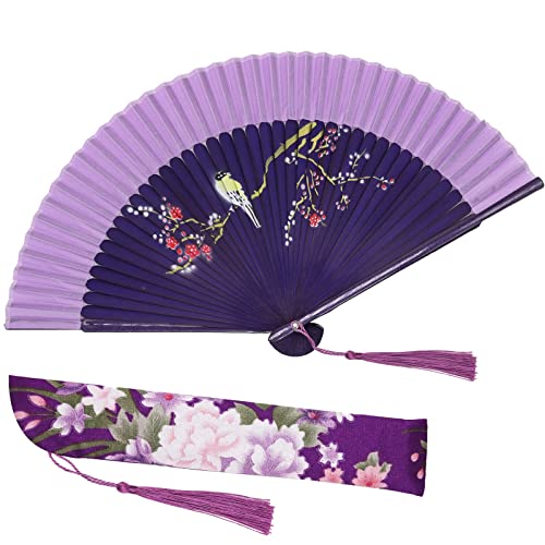 Abanico Plegables de Mano para Mujer, Ventilador Plegable de Mano de Bambú de Tela de Seda Retro Abanicos de Estilo Chino con Borlas para Bodas Fiestas Decoración Espectáculos Atrezzo