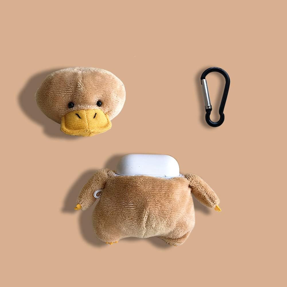 Furry Case for AirPods 1&2 Funny Cute 3D Cartoon Plush Design Duck Soft Warm Fluffy Cover with Keychain Kawaii Anti-Fall Protective Case Women Girls image 2
