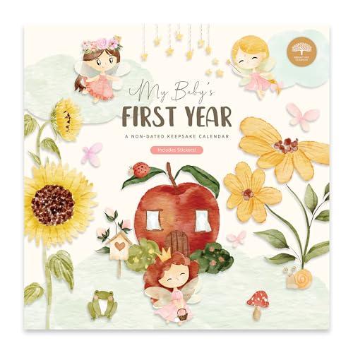 Baby’s First Year Calendar by Bright Day – 1st Year Tracker – Journal Album To Capture Precious Moments – Milestone Keepsake For Baby Girl or Boy, Fairy