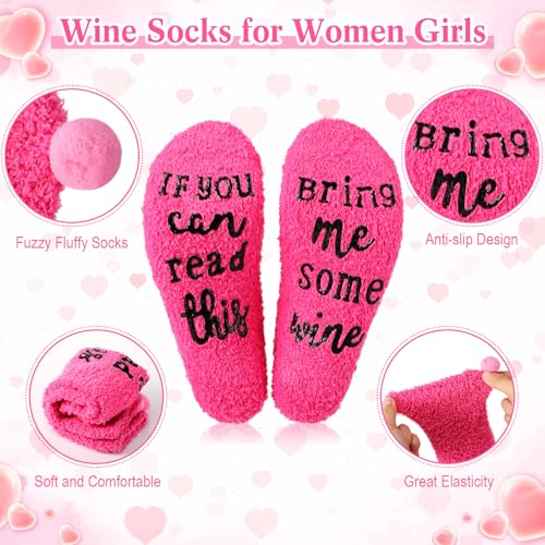 Image of Geyoga 4 Pair Valentine's Day Wine Socks Gifts for Women Wine Lovers Xmas If You Can Read This Cupcake Crew Socks(Neon Pink)