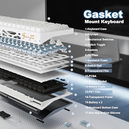 Image of YUNZII AL65 Wireless Mechanical Keyboard, Full Aluminum CNC,Support QMK /VIA Software Gasket Structure,60% Hot Swappable with RGB Backlit BT /2.4G /USB-C for Mac /Windows(White, Gateron Zero)