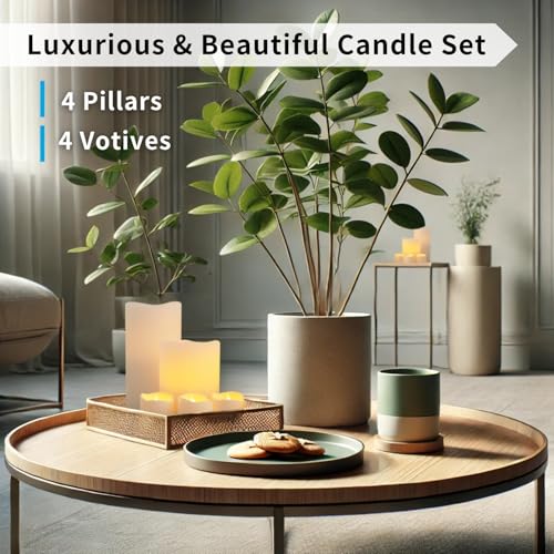 Image of FURORA LIGHTING White Real Wax LED Candles with Remote and Timer, 4 Pillar and 4 Votives Pack of 8, Flameless Flickering Candles for Home Decor, Battery Included