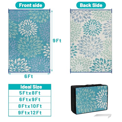 HEBE Waterproof Outdoor Rug 6'x9', Floral Reversible Plastic Patio Rug by HEBE - Used condition - Image 3