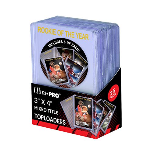 Ultra Pro 25 x 3'' x 4'' Mixed Title Toploader Trading Card Sleeves (Plastic, 25 pcs, Gold Foil Inscription)