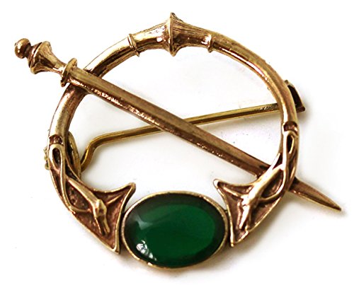 Bronze Green Agate Celtic Knot Tara Brooch And Pins Norse Vintage Thailand Made Jewelry (Brooch) #TOP14