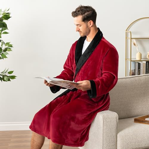 Image of PAVILIA Mens Soft Robe Bathrobe for Men, Lightweight Fleece Male Robe Long Bath Shower Spa