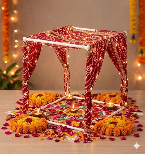 Image of SAUDEEP INDIA 40cm Ganpati Mandap for Ganesh Chaturthi Idol Home Decor | Ganesh Murti Sthapana Stand | DIY Pooja Pandal Backdrop Frame Setup | Home Temple Ganpati Bappa Idol Platform