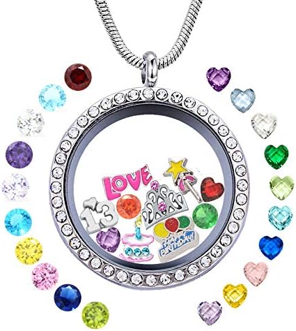 Happy 13th Birthday Gift, Floating Charms Memory Locket, DIY Stainless Steel Pendant Necklace with Birthstones for Niece Daughter Granddaughter Cousin Best Friend Sister Classmate