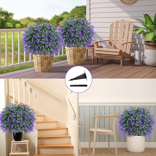 Grooy Artificial Boxwood Topiary Ball with Lavender, Set of 2 Artificial Shrub Bushes with Ground Spike, UV Resistant Fake Evergreen Plant Tree for Porch Outdoor Planters Indoor by Grooy - Used condition - Image 6