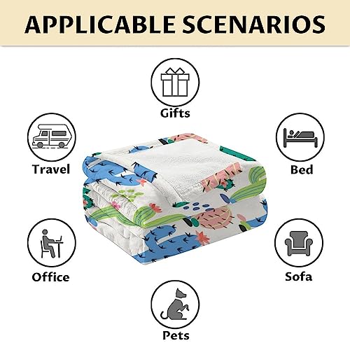 Cactus Throw Blanket - Soft, Fuzzy & Warm - 60x80 Inches Flannel Blankets for Bed, Couch - White Aesthetic Throws Gift for Womens, Mens