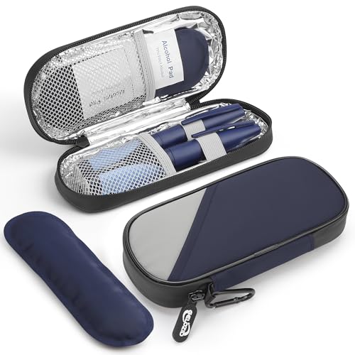 Image of Gelozid Insulin Cooler Travel Case with 2 Reusable Ice Packs, Navy & Gray | Diabetic Insulated Organizer, Insulin Travel Case For Insulin Pen &Diabetic Supplies, for The Daily Life & Trip, TSA Approved