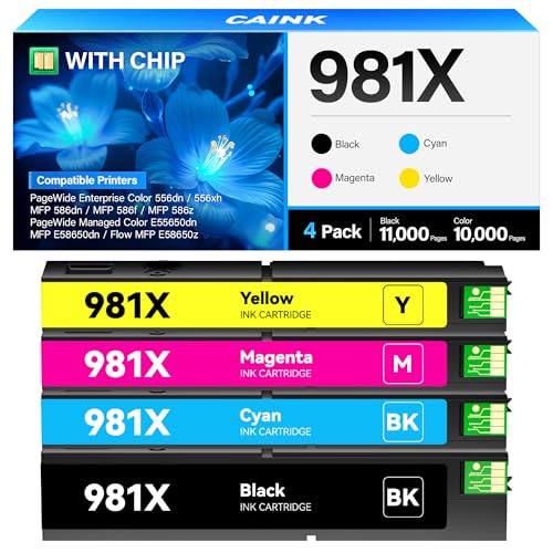 Image of 981X 981 Ink Cartridge High Yield 4-Pack L0R12A L0R09A L0R10A L0R11A Replacement for HP 981X Ink Compatible for HP PageWide Enterprise Color 556 556dn 556xh MFP 586 MFP 586z MFP 586dn MFP 586f Printer