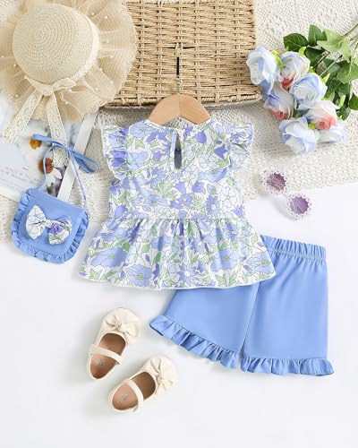 Image of Weebaby Toddler Girl Clothes Baby Summer Outfits Sleeveless Halter Top Ruffle Short Set Cute Kids Clothes Girls