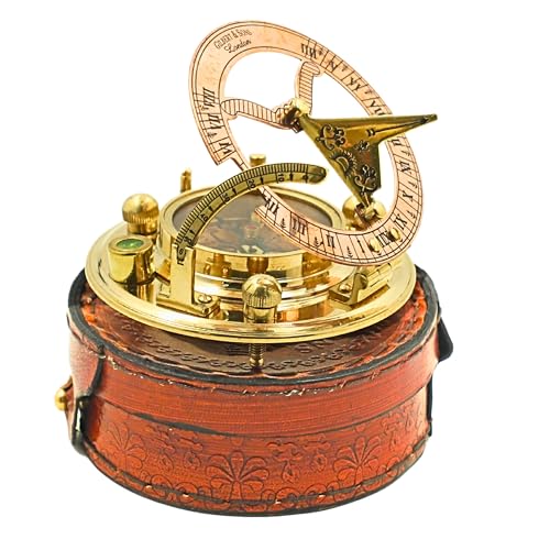 Sailor Brass Sundial Compass with Leather Case | Pocket Compass Gift Compass Rustic Vintage Home Decor Gifts | Present for Baptism, Communion, Graduation, Christian, Christmas- Mother