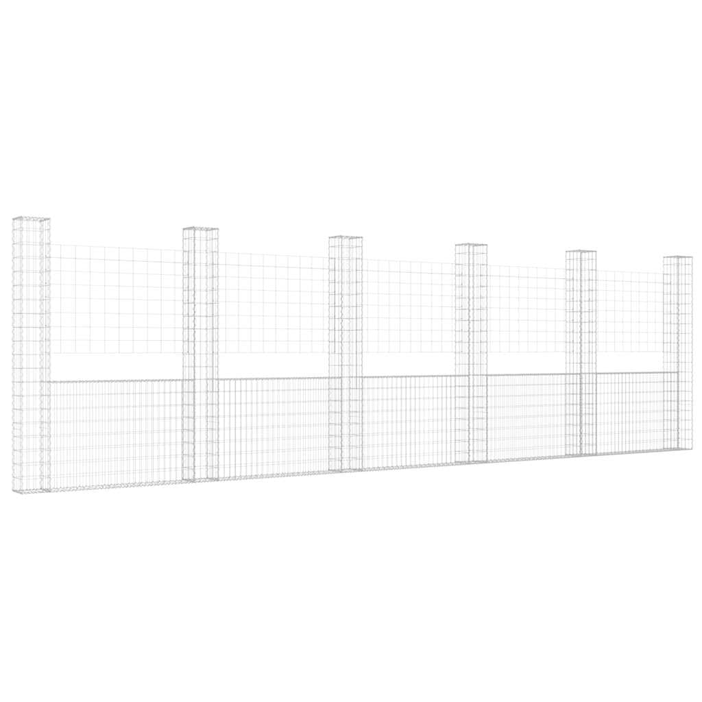 vidaXL Cesta de Gaviones Forma de U 6 Postes Pared Muro Cerca de Alambre Valla Jardín Patio Terraza Balcón Decoración de Hierro 620x20x200 cm