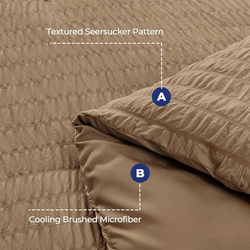 Image of HYMOKEGE Brown King Size Comforter Set Seersucker 7 Pieces, All Season Luxury Bed in a Bag for Bedroom, Bedding Set with Comforter, Sheets, Pillowcases & Shams