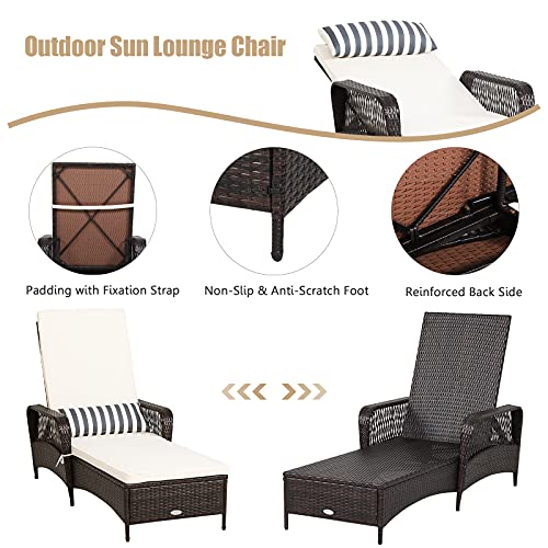 Happygrill Outdoor Pe Rattan Lounge Chair Recliner Patio Chaise Lounger With Extra Waist Pillow, Reclining Chair With 6 Adjustable Gears For Outdoor Beach Pool Backyard #TOP4