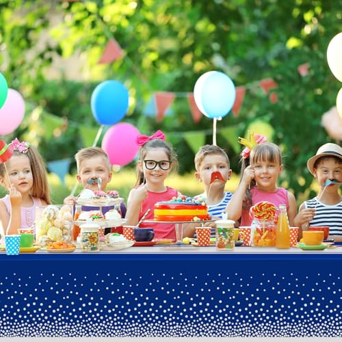Image of 6 Pack Blue and Silver Tablecloth Party Decorations Plastic Blue Tablecloth Printed Silver Table Runner 54 x108 Inch Disposable Rectangle Table Cover for Birthday Wedding Graduation