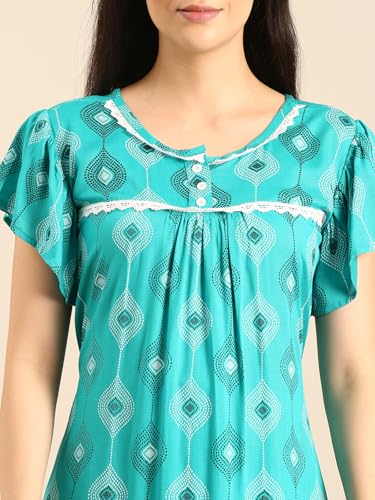 Image of Rupa Jon Aishwarya Women Short Printed Nighty in Premium Cotton Blend Fabric, Midi Length, Night Dress, Three-Fourth Length for Comfortable Everyday Wear