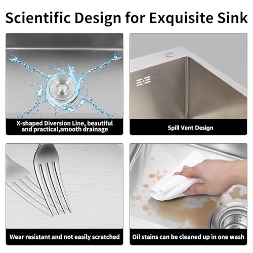 27 inch Kitchen Sink Drop in Stainless Steel Top Mount Sink with Brushed Finish, Single Bowl Workstation Sink with Basket Strainer and Kitchen Sink Caddy Organizer 26.8"D x 17.7"W x 8.3"H by wxnzsl - Used condition - Image 3
