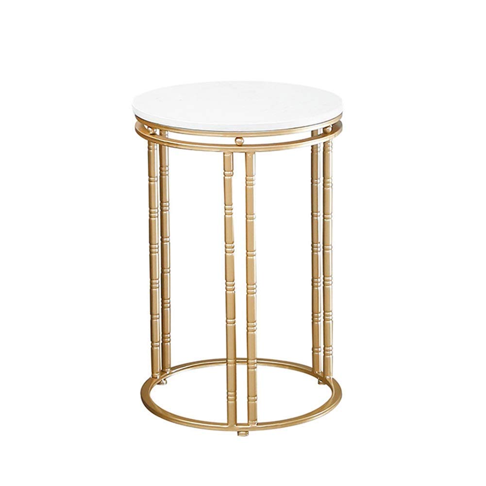 Table basse ronde en marbre blanc 40x60 bout de canapé en fer forgé doré