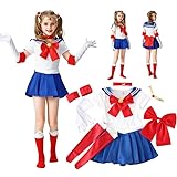 Sailor Moon Costume For Girls Kids Moon Mars Cosplay Costume Usagi Tsukino Dress Outfit Halloween Adult Dress (Blue, 130cm)