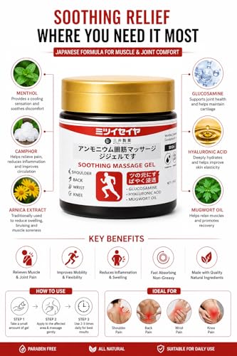Image of Japanese Instant Pain Relief Gel | Pain Relief Gel For Back, Neck, Knee & Muscle Pain | Fast Acting Soothing Massage Gel | Pain Relief Balm | Joint & Body Pain Relief Cream (Pack of 1)