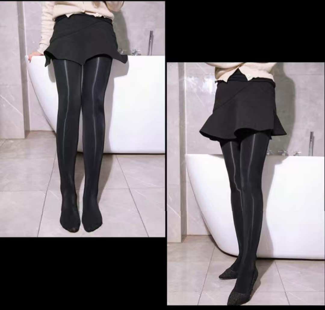Leggings Femmes À La Mode en Velours De Soie Brillant Leggings Épaissis d'automne Et D'Huile D'Huile d'hiver-Black A,M
