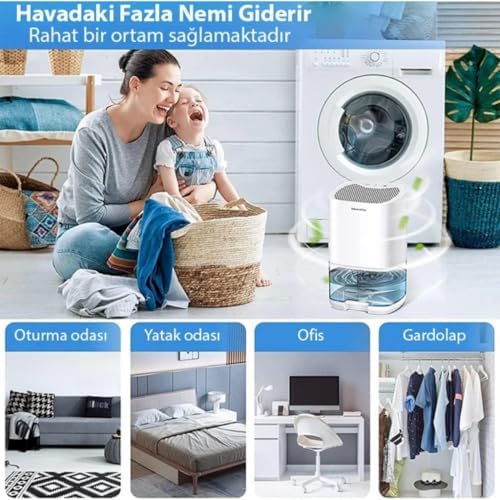 Coofbe Led Işıklı Otomatik Banyo Mutfak Oda Dolap 1000ml Nem Alma Cihazı Mantar Rutubet Nem Önleyici - Görsel 2
