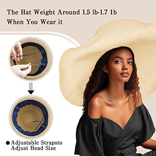 Sombrero de paja playero grande con ala ancha para mujer miniatura 3