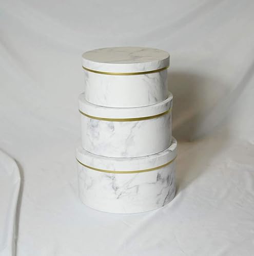 Miniatura 6 de BBJ WRAPS Caja de papel de flores de mármol vintage Cajas redondas de floristería para ramo con tapas Set3 (SML) (blanco)
