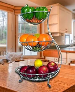 Schmieden Fabricators Stainless Steel Vegetable and Fruit Basket for Kitchen/Dinning Table - 3 Layer