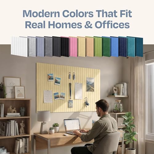 Image of X-Large Cork Board Alternative 12-Pack Felt Bulletin Board Thick and Decorative Pin Board for Home Office Walls 47.24 x 35.43 Inches with 72 Adhesive Tabs - [Cancun Sand]