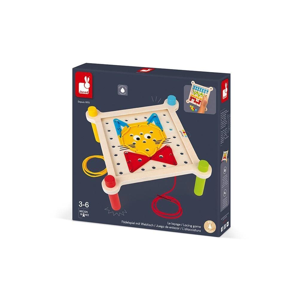 Janod - Essentiel - Le Laçage - Jeu Educatif Premier Âge en Bois - Dextérité et Créativité - Evolutif - Peinture à l'eau - Dès 3 Ans, J05064