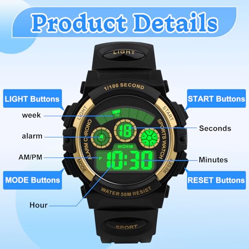 Image of Edillas Kids Digital Watch 7 Colors 50M Waterproof Sport Alarm Boys 7-15 | 7 Color Lights, 50M Waterproof, Alarm, Stopwatch, Easy to Read, Comfort Strap, Great Sport Watch for Outdoor Ages 7-15