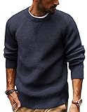 PJ PAUL JONES Mens Waffle Textured Round Neck Sweater Long Raglan Sleeve Crew Neck Cable Knit Pullover Sweater Navy Blue L