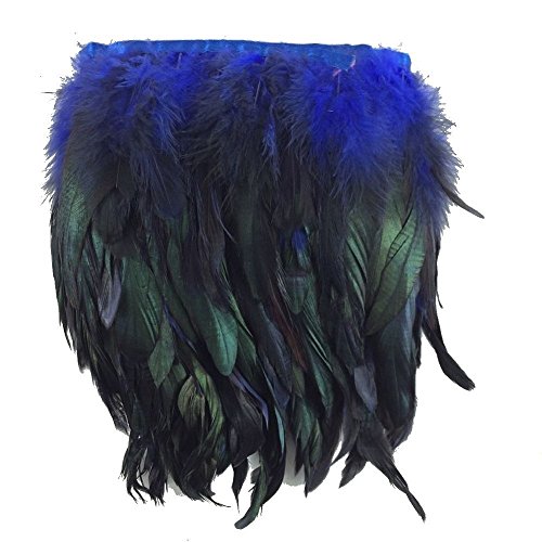 KOLIGHT Pack of 5 Yards Natural Rooster Hackle Feather Trim Fringe 5-7" in Width DIY Decoration (Royal Blue)