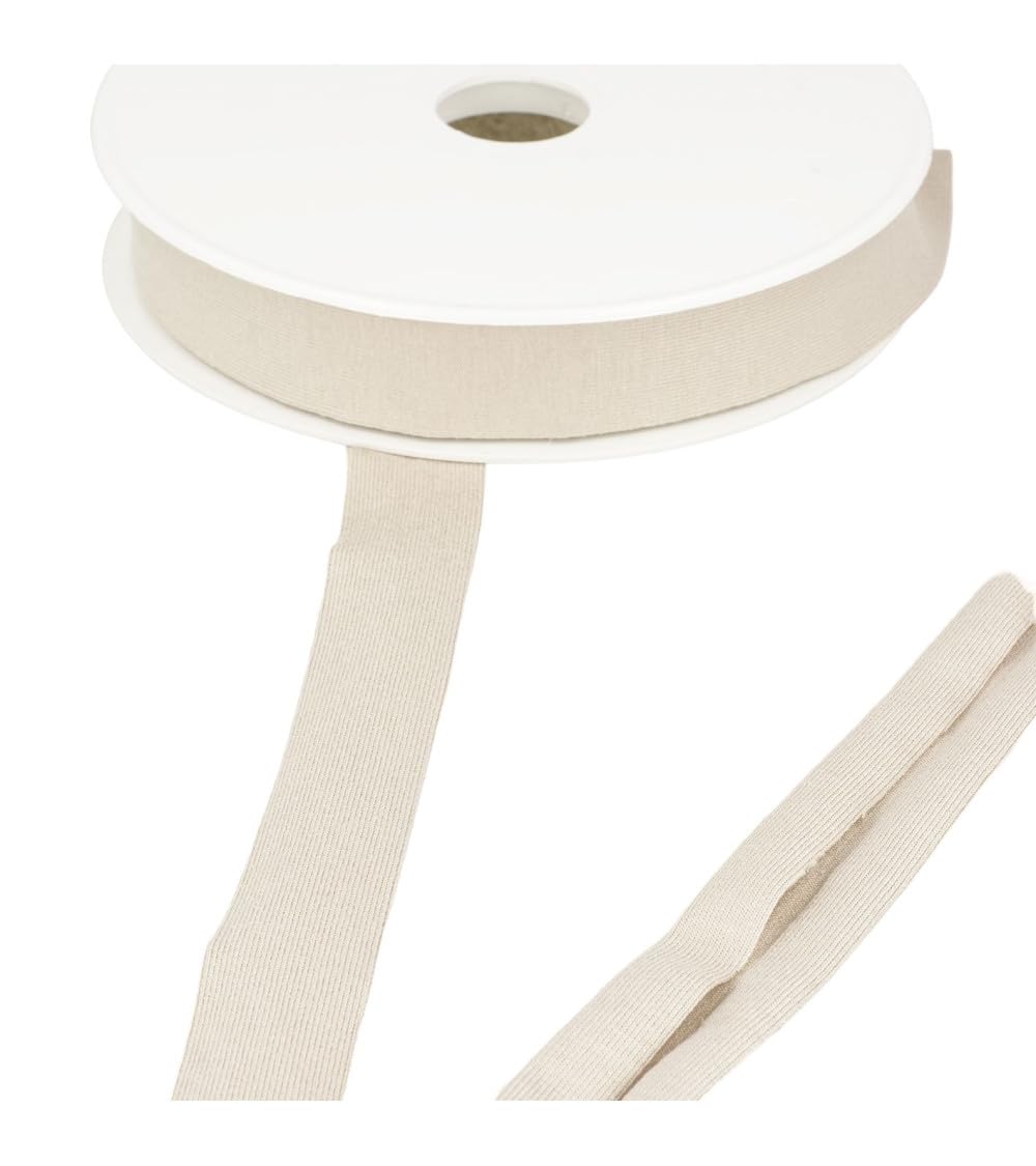 MYMERCERIE 20 m Reel of Stretch Jersey Bias Binding Beige 20 mm