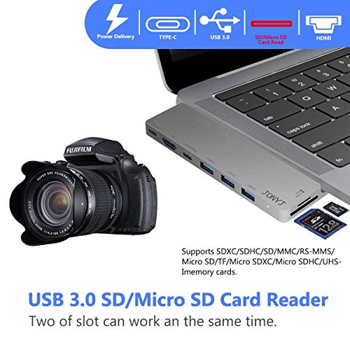 Thunderbolt 3 USB C Hub, JONYJ 8-in-1 Type C Hub MAC Pro Adapter Dongle for 2016/2017 MacBook Pro 13"&15", USB-C Adapter with 4K HDMI, 3 USB 3.0 Ports, USB-C Port, SD/TF Card Reader, PD Charger Port