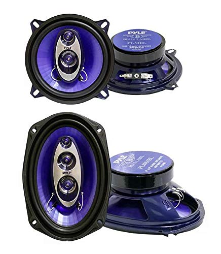Pyle PL53BL 5.25" 200 Watt 3 Way 4 Ohm Car Audio Triaxial Speakers (2 Pack) and PL6984BL 6x9" 400 Wa